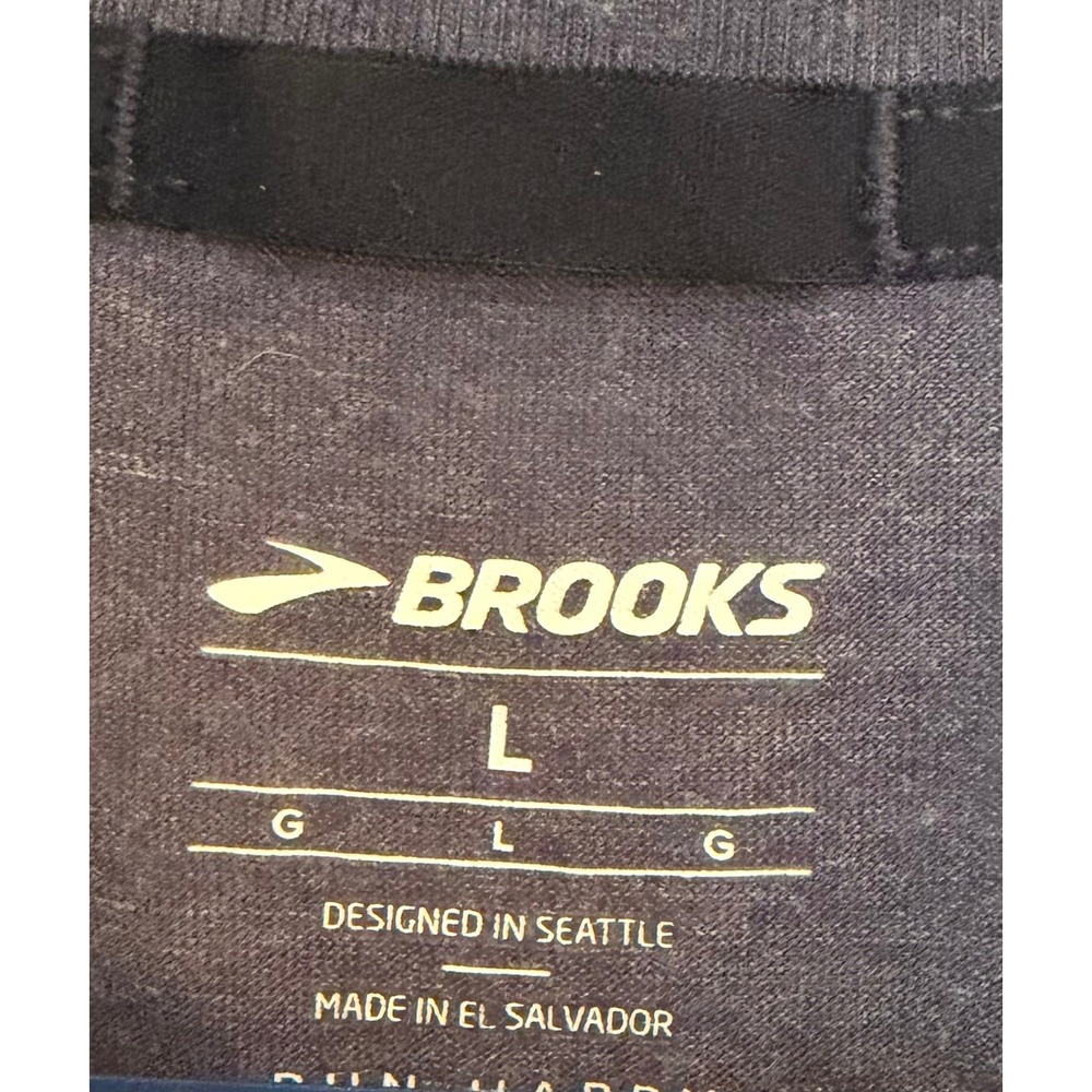 Brooks Women Running Graphic Tee Shirt Navy Blue Heather Short Sleeve Large - Picture 3 of 4